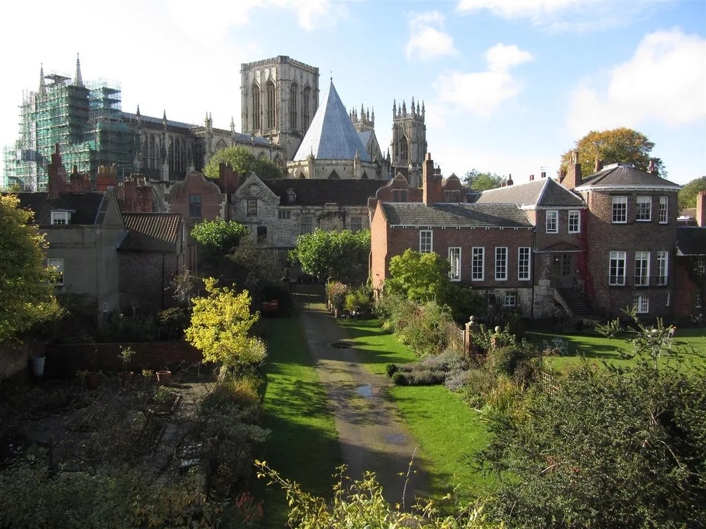 York Minster seen from the city walls, looking south west over the gardens below