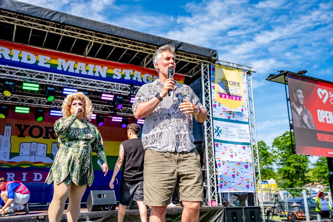 David Skaith, Mayor of York and North Yorkshire, addressing the crowd from the York Pride main stage